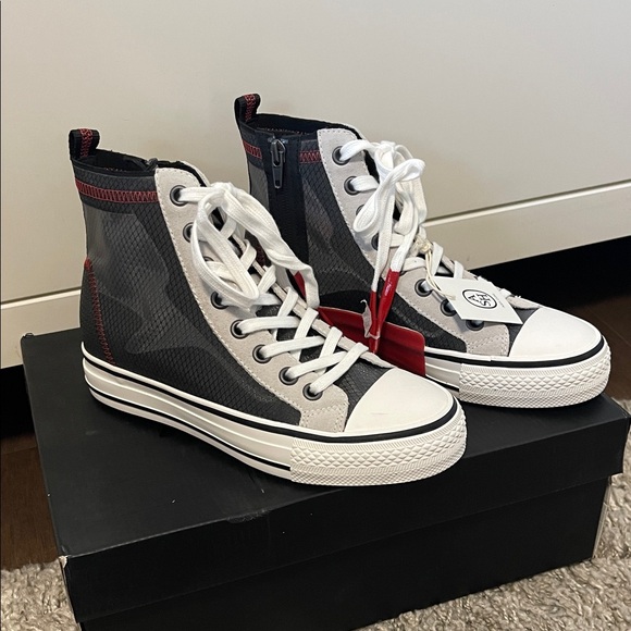 Ash Shoes - Ash Gasper High-Top Sneakers with mesh sides and Red and Black Accents